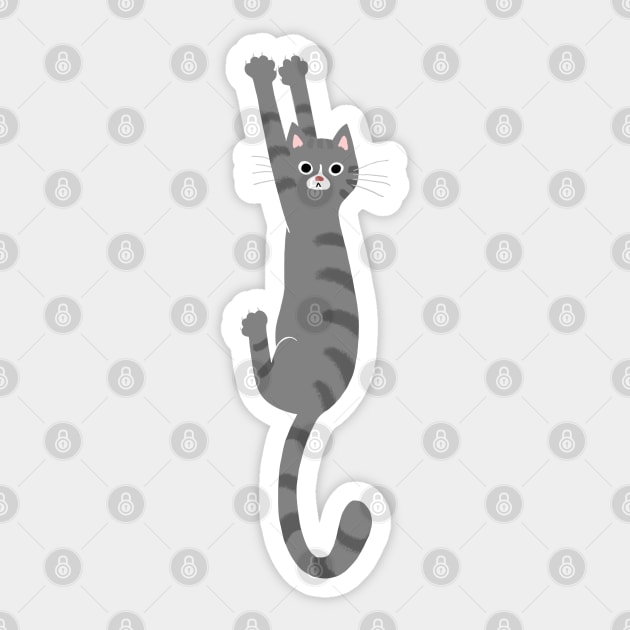 Funny Cat Hanging On - Grey Striped Tabby Cat Sticker by Coffee Squirrel